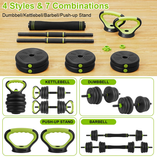 44LB Adjustable 4-in-1 Weight Set,Home Gym Strength Equipment, Functions as Dumbbells, Barbell, Kettlebell,Full Body Workouts